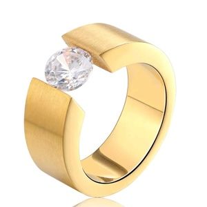 Gold CZ Stainless Steel Ring